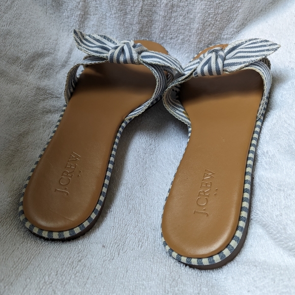 J. Crew Preppy Striped Bow Leather Nautical Slides - Picture 3 of 7